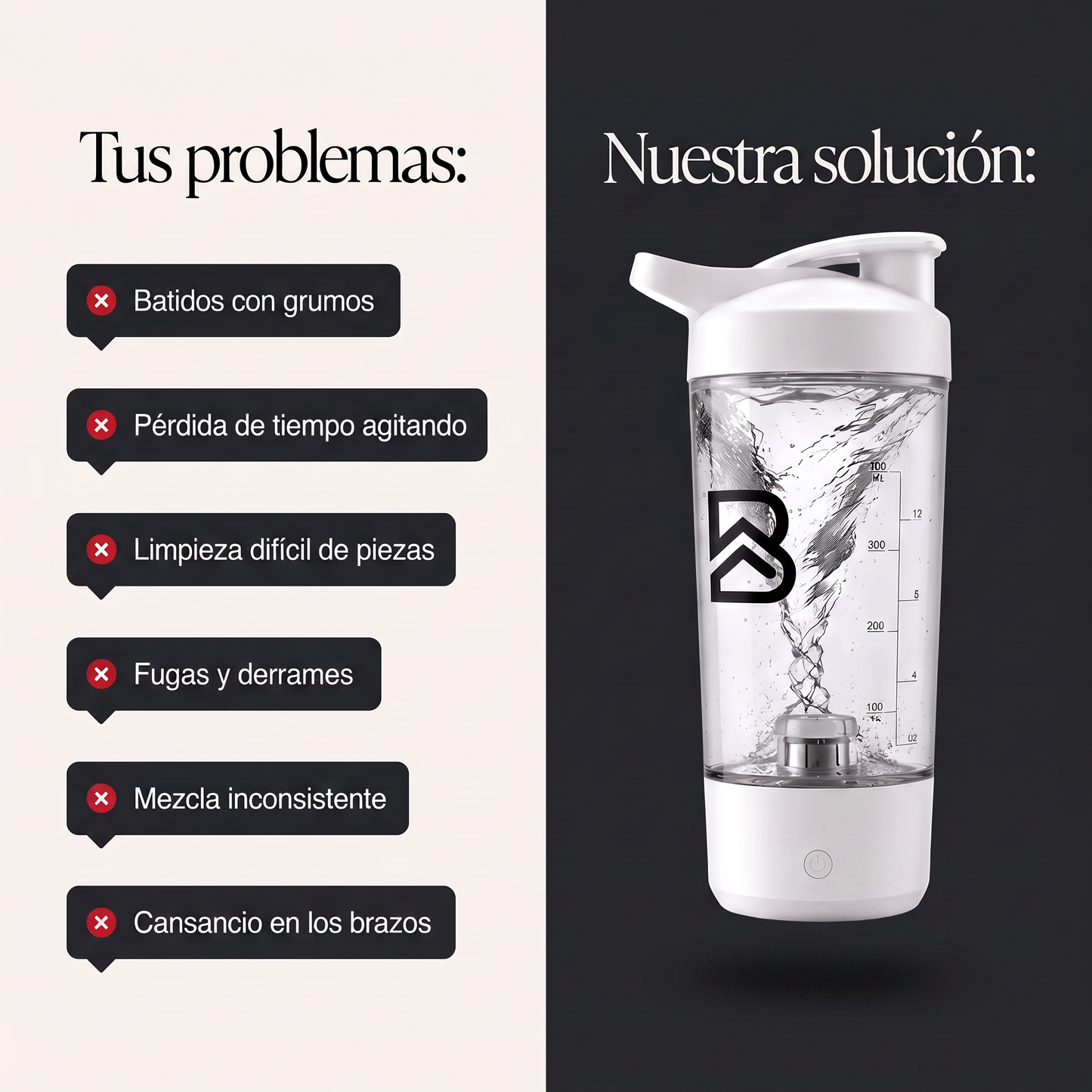 Shaker Eléctrico de Proteína 450ml Blanco - BEFLOW Blend