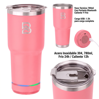 Vaso Térmico con Parlante Bluetooth 780ml Rosado - BEFLOW Beat