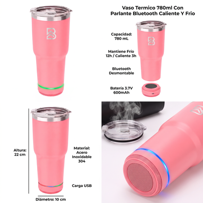 Vaso Térmico con Parlante Bluetooth 780ml Rosado - BEFLOW Beat