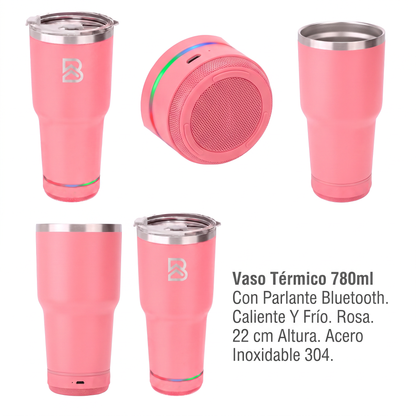 Vaso Térmico con Parlante Bluetooth 780ml Rosado - BEFLOW Beat