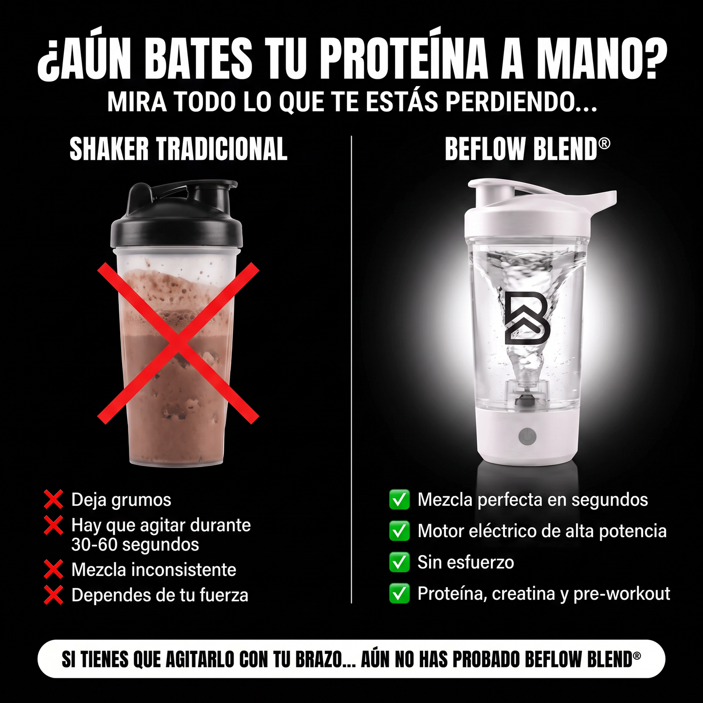 Shaker Eléctrico de Proteína 450ml Blanco - BEFLOW Blend