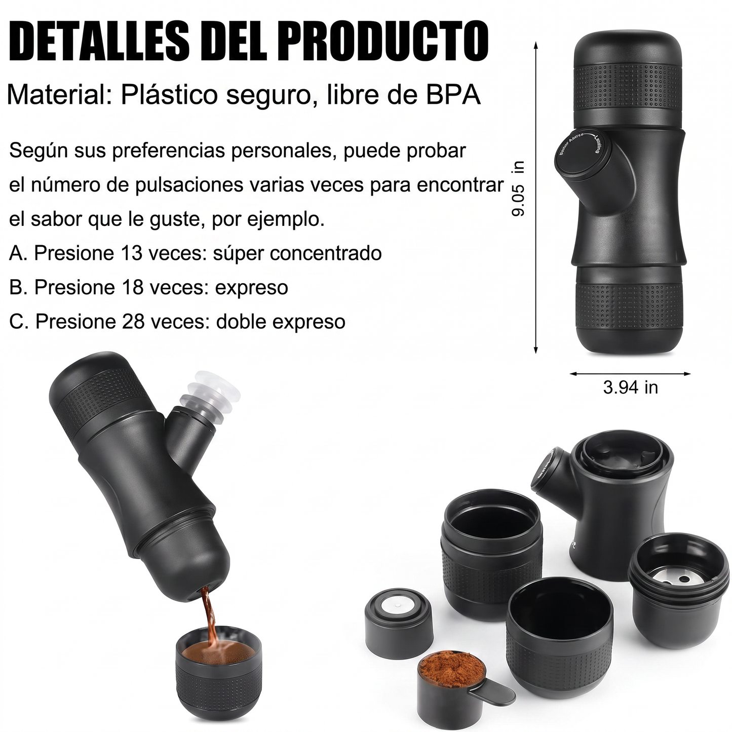 Cafetera Espresso Portátil Manual - Beflow Shot Black