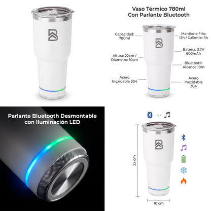 Vaso Térmico con Parlante Bluetooth 780ml Rosado - BEFLOW Beat